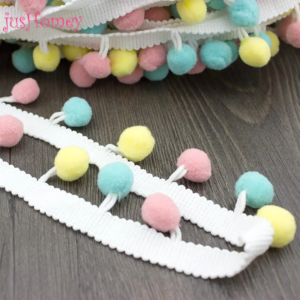 5 Yards Pastel Colors Fringe Ball Trim Handmade Pom Pom Ball Trim