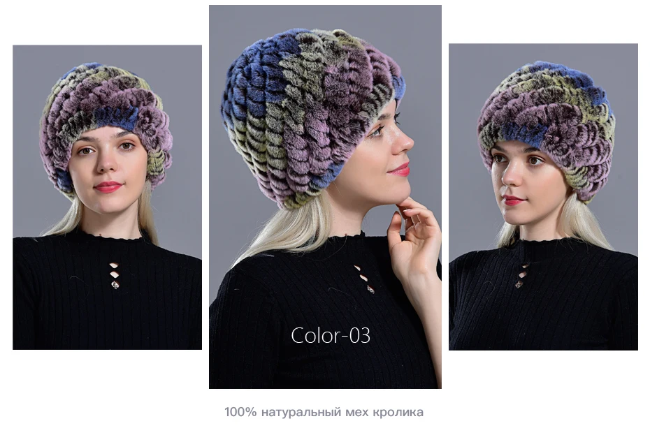 Raglaido Rabbit winter fur hat for Women Russian Real Fur Knitted Cap headgea Winter Warm Beanie Hats 2019 fashion brand LQ11279 14