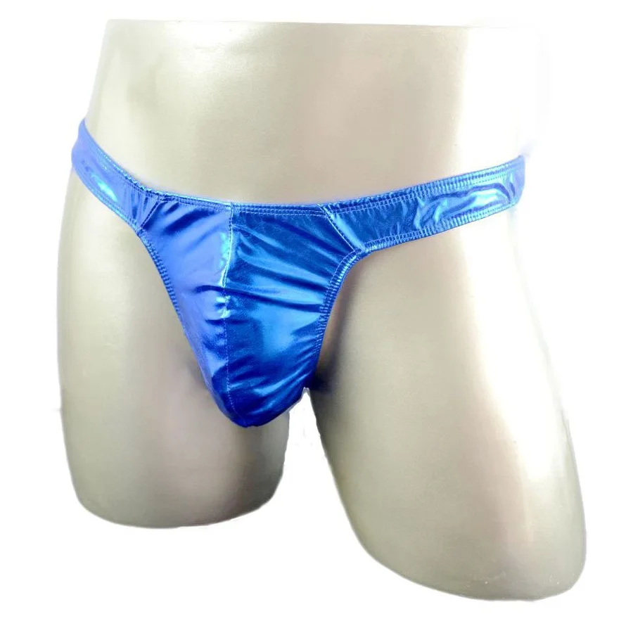 

sexy men's underwear thong and g-string male three-dimensional cut faux leather panties gold blue purple black