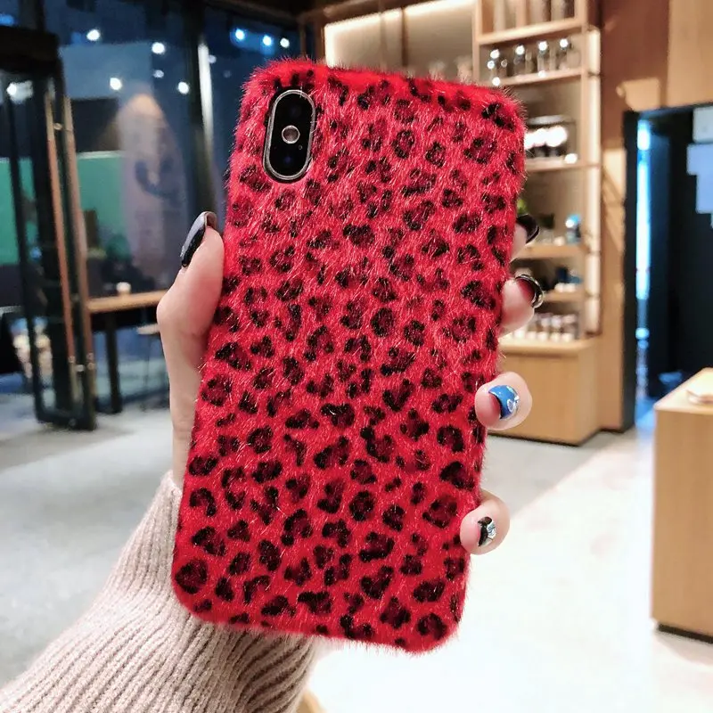 Retro Sexy Leopard Patterned Furry Phone Case For iPhone XS Max X 10 Plush Cover for iphone XR 6 s 6S Plus 8 7 |