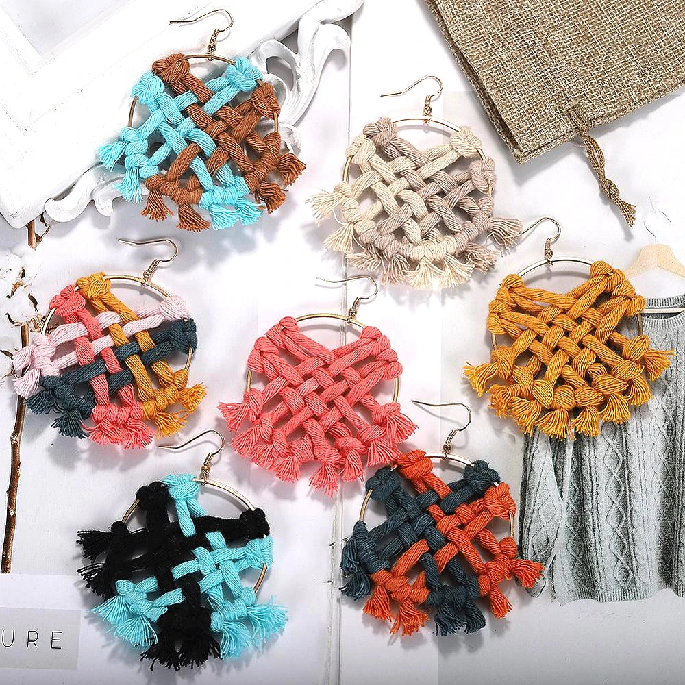 

Dvacaman New Vintage Weaving Tassel Drop Earrings for Women Wedding Party Gifts Jewelry Hot Sale Statement Earrings Boho Brincos