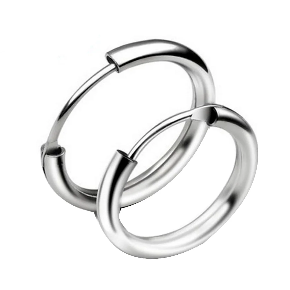 

Fashion Round Hoop Earrings Silver Color 13mm,16mm, 18mm, 20mm for Men Trendy Circle Earrings