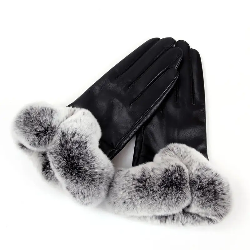  Women Leather Gloves Autumn Winter Warm Rabbit Screen Gloves Hand Gloves guantes eldiven handschoenen 40FE1407