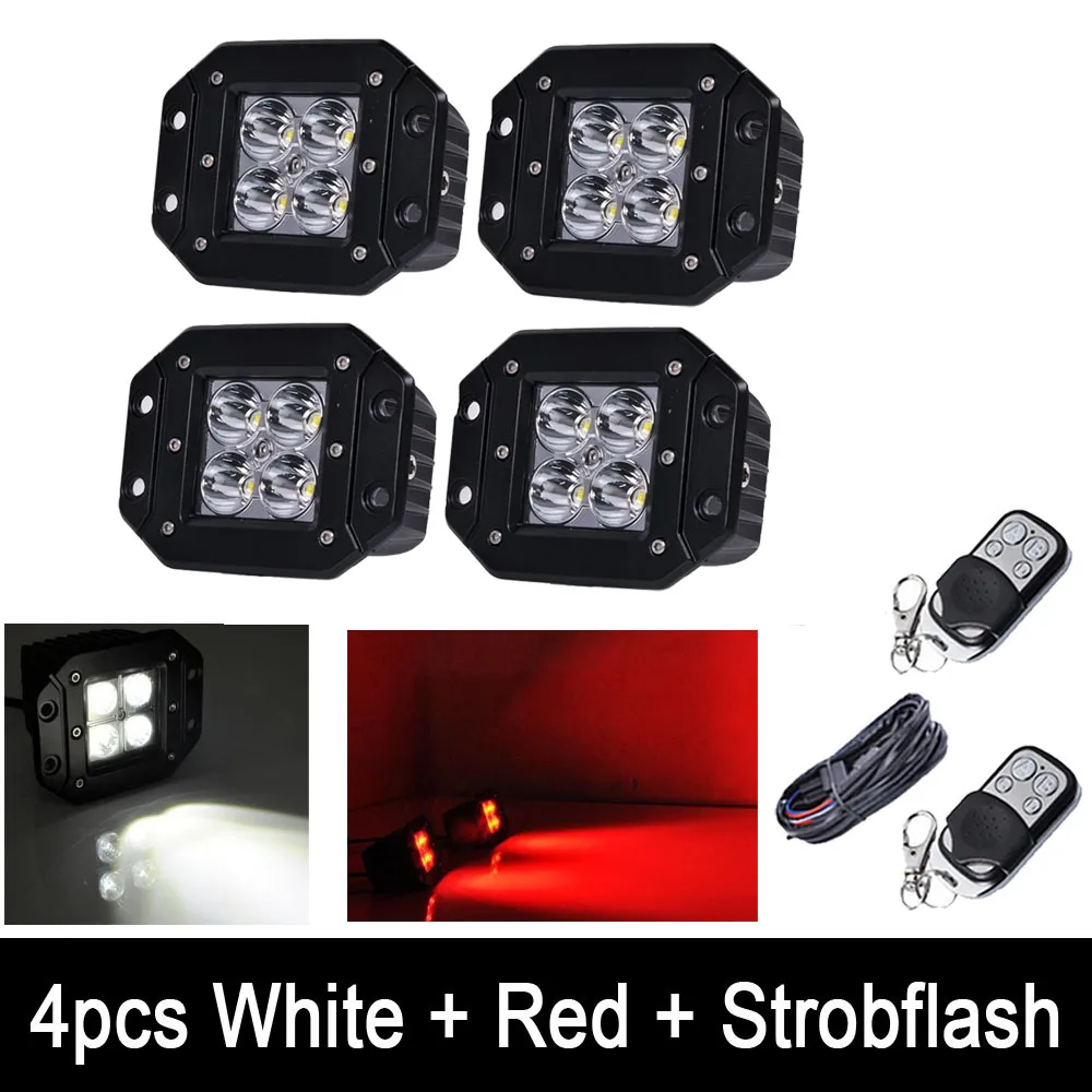 4pcs 5" White /red Dual Color Strobeflash Led Work Light Bar Flush