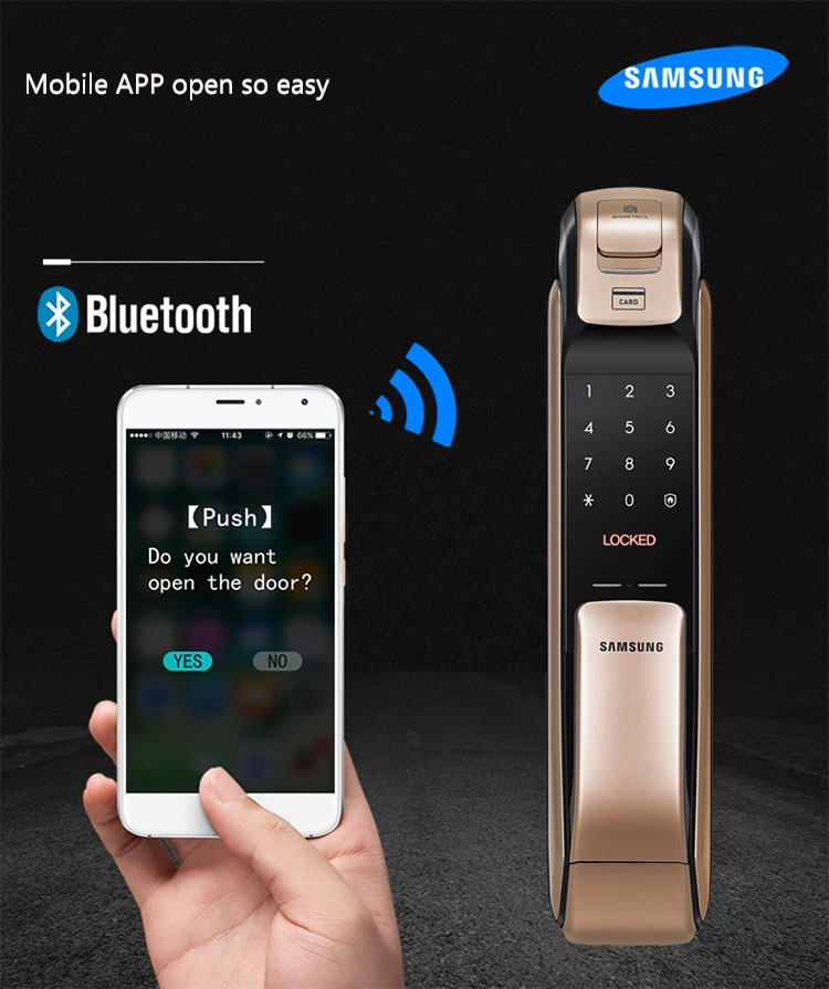 SAMSUNG SHP-DP728 без ключа Bluetooth, отпечаток пальца PUSH PULL двухсторонний цифровой дверной замок английская версия большой врезной