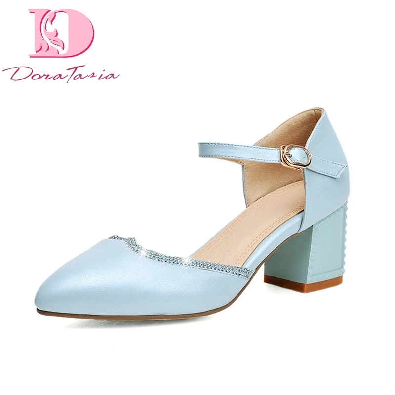 

Doratasia New Plus Size 32-43 Wholesale Party OL ankle-strap Women Shoes Woman Chunky Heels two-piece Summer Sandals Woman Pumps