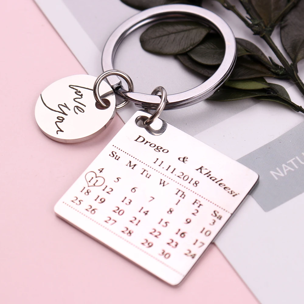 

Personalized custom Calendar key chain jewelry back can be engraved delicacy accessories for lover birthday anniversary gift