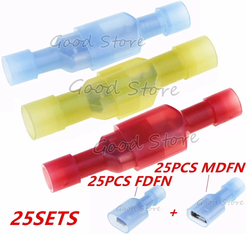 50Pcs 18-22 AWG Uninsulated Wire Butt Crimp Connectors Terminal Auto Car DIY Kit
