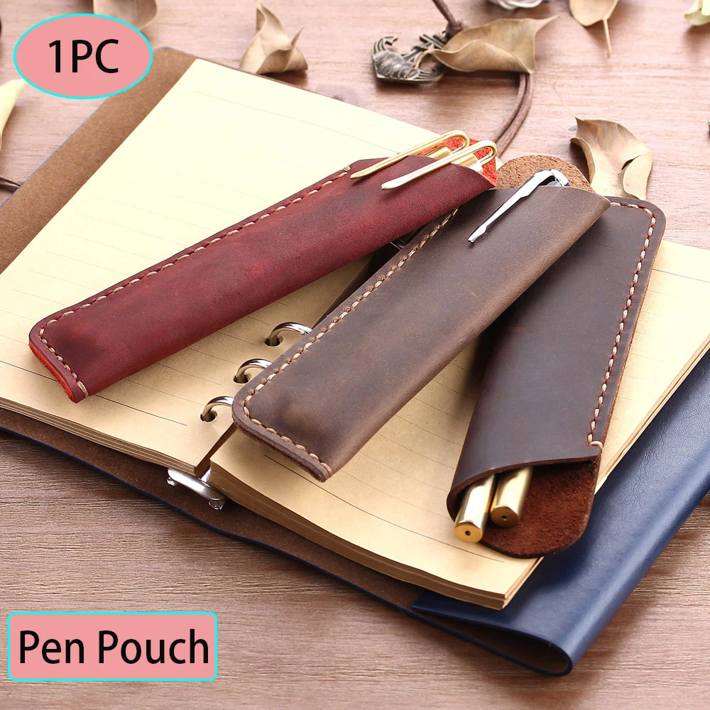 

Genuine leather Pen Pouch Holder Double Pencil Bag Pen Case Sleeve For Fountain/Ballpoint Pen, Travel Diary Pen Cover