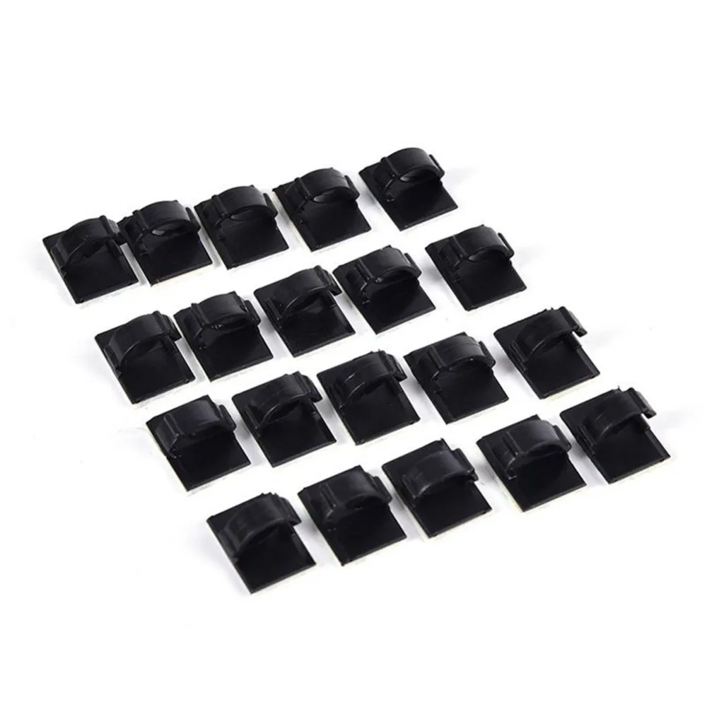 20x Adhesive Car Cable Clips Cable Winder Drop Wire Tie Desk Wall Cord ClamRC IC