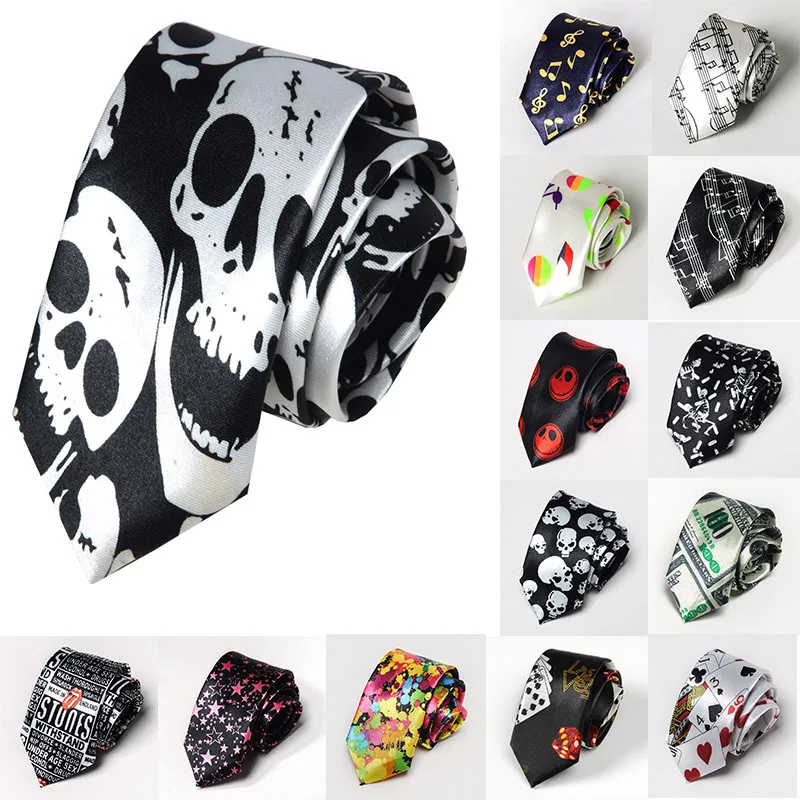 

Korean Version Fashion Casual Tie 5cm British Skinny Slim Necktie Printing Skll Music Symbol Hip Hop Boys Novelty Accessories