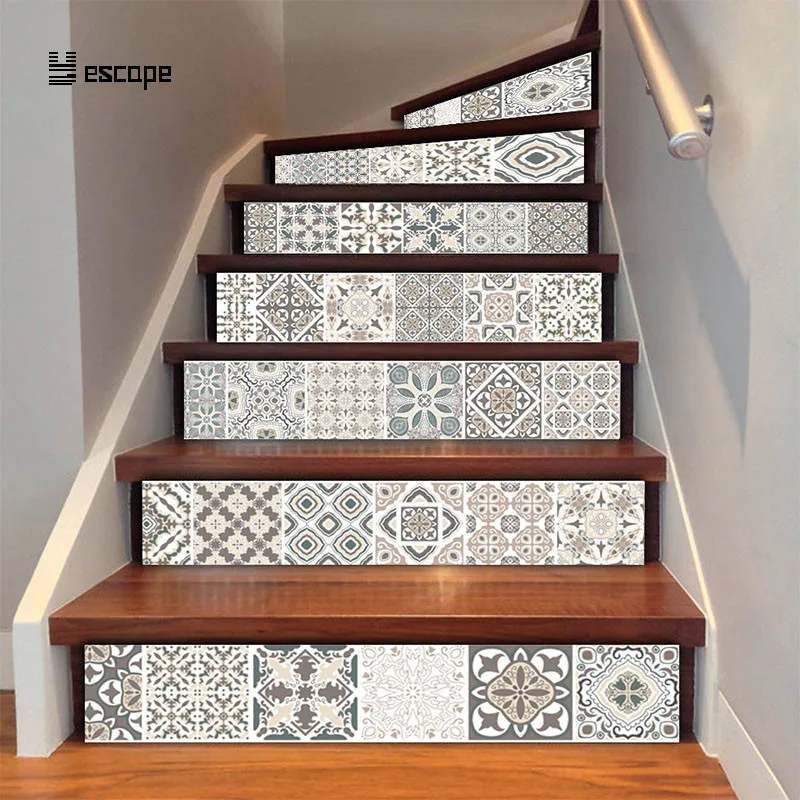 

6pcs/set kitchen wallpaper Tile Stairs Self adhesive Steps Stickers Bathroom Decorated Floor Paste PVC Waterproof Wall Sticker