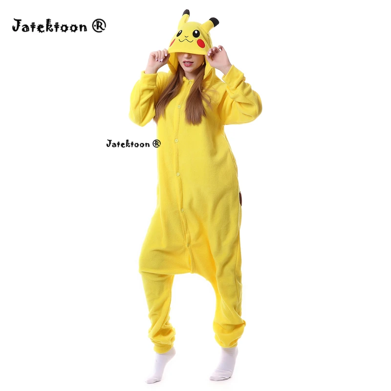 Children Adults Poke mon Pika chu Onesie Kids Girls Boys Warm Soft Cosplay Pajamas One Piece Sleepwear Halloween Costumes