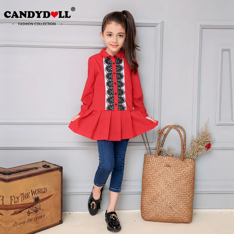 Новинка осени CANDYDOLL для девочек детская хлопковая рубашка с длинным рукавом