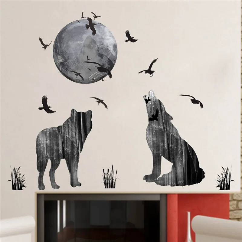 

Forest Moon Wolf Wall Stickers PVC Material Forest Birds DIY Animal Wall Poster for Kids Rooms Decoration Mural Art