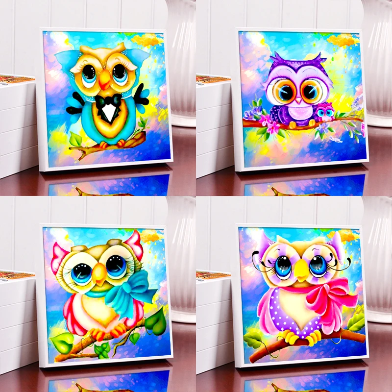 

Cutiepop 5D DIY Wooden Frame Diamond Painting Animal Embroidery Patterns Cartoon Owl Mosaic Diamond Rhinestone Home Decoration