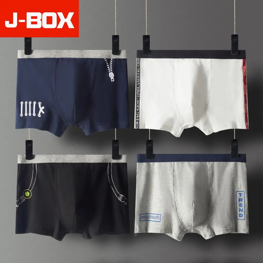 

J-BOX 1-4pcs Mens Sexy Boxers Popular Trunk Men Plus Size Underwear Male Cotton Underpants Panties Shorts U Convex Pouch