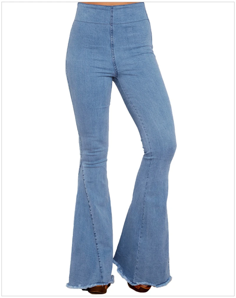 Модные супер высокая талия широкие расклешенные джинсы для женщин милые дамы Высокая талия ed колокол джинсы с кроем для женщин джинсовые брюки плюс размер