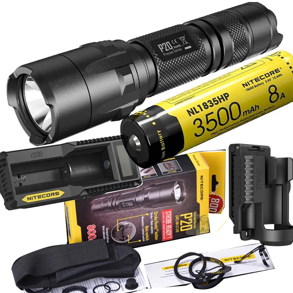 NITECORE P20 фонарик CREE XM-L2(U2) светодиодный Макс. 800 лм луч двойной переключатель задний светодиодный фонарь для спорта на открытом воздухе+ NITECORE NTH30B