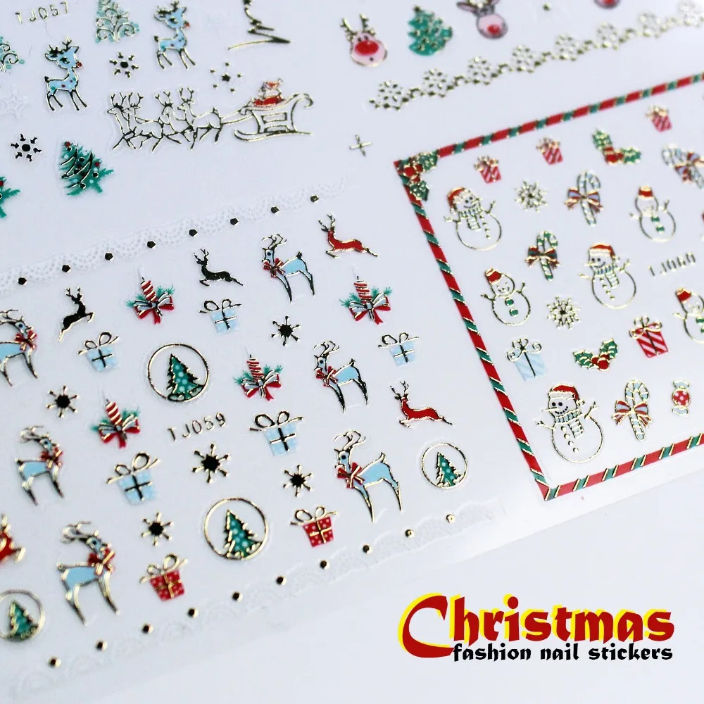 

1 Sheets 12 Designs Metallic Gold 3D Christmas Nail Art Stickers Hot New Girls fashion decal tip DIY Manicures decoration