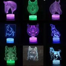 Pęknięty bazy głowa wilka boże narodzenie dekoracyjne światła konia 7 zmiana koloru światła stołowa Moderne lampy biurko dekoracji 3D, noc, lekki(China)