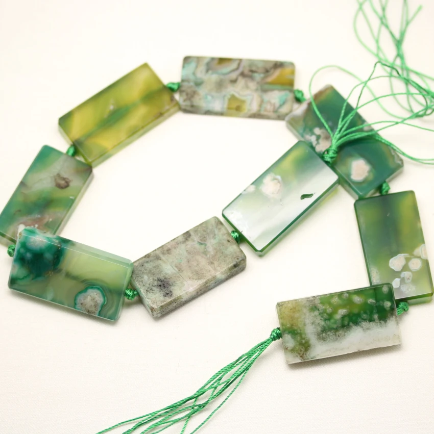 9PCS/Str,Smooth Green Cherry Blossom Aga te Slab Beads Pendant,Rectangle Shape Sakura Agates Slice Spacer Beads Jewelry Making