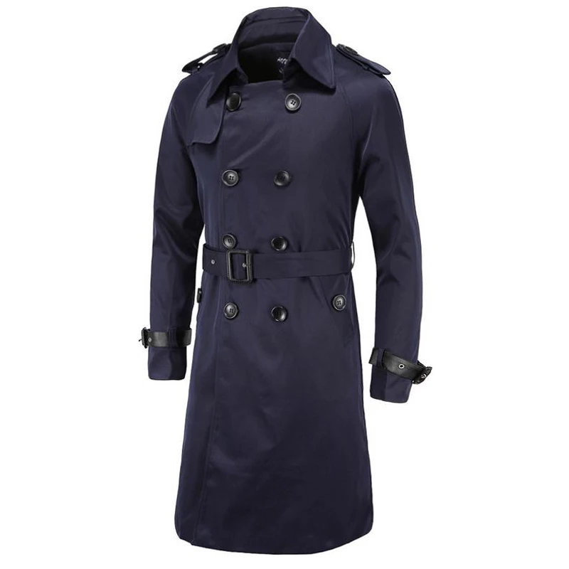 

Fashion 2017 Brand Aowofs Gentleman high-end men's wear double breasted Twill Sashes Cotton mens slim Long trench coat M-3XL