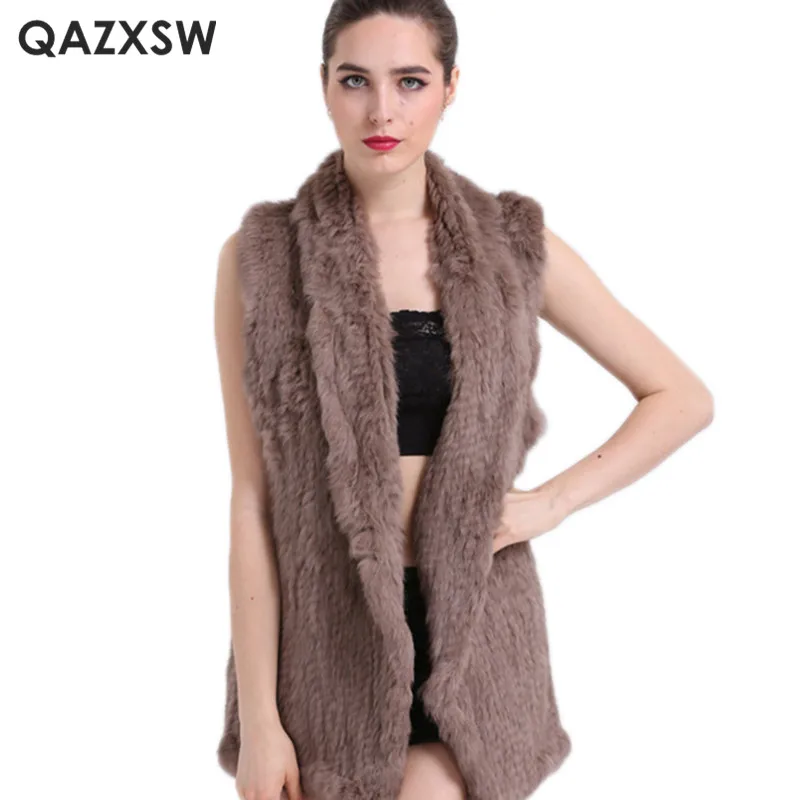 QAZXSW Real Fur Vest Female 2019 New Autumn and Winter Sleeveless Real Rabbit Fur Jacket and Coat Women Fur Vest LH1317