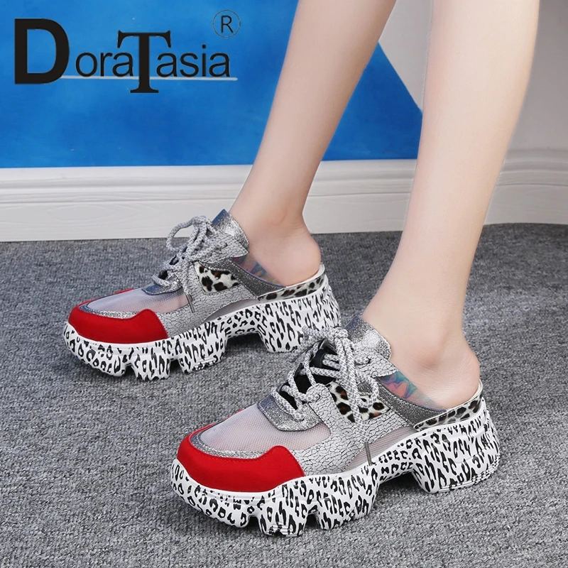 

DORATASIA 2019 New Summer INS Hot Patchwork Slippers Women 2019 Mesh Leopard Platform Shoes Woman Casual Women Slides