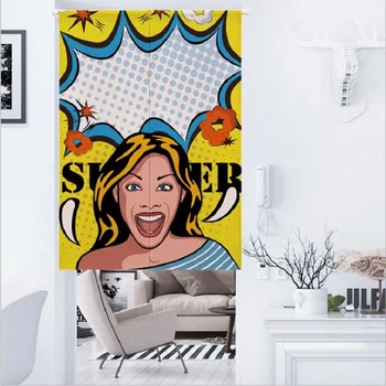 

Pop Style 85X120cm 85X90cm Linen Cotton Cartoon Doorway Curtain Tube Curtain Left And Right Biparting Open Kitchen Home Decor