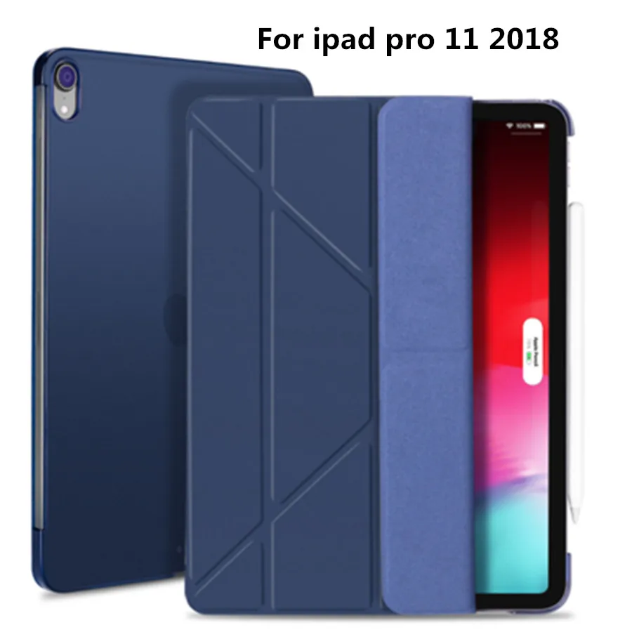 

For ipad pro 11 2018 Case, PU Leather Smart Stand Cover Soft TPU Back Protective Case Ultra Slim Auto Wake up/Sleep+film+pen