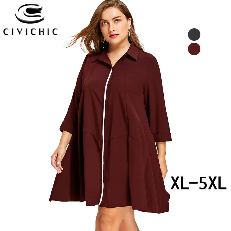 

Chic 2020 Plus Size Shirt Dress Women Elegant Party Vestidos Turn Down Collar Robe 3 Quarters Long Sleeves Summer Jurken DRS100