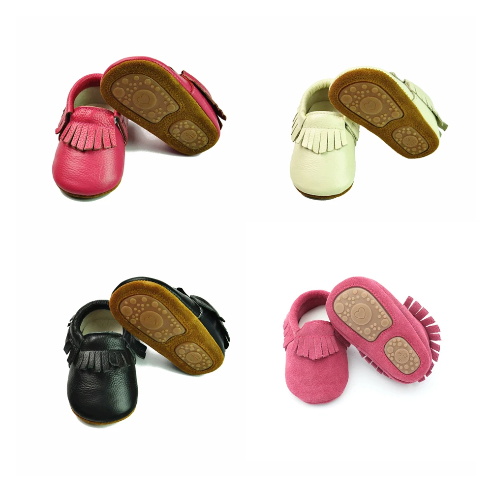 

Genuine Leather baby shoes Girls Boys Toddler moccasins handmade soft rubber bottom first walkers Fringe crib Shoes