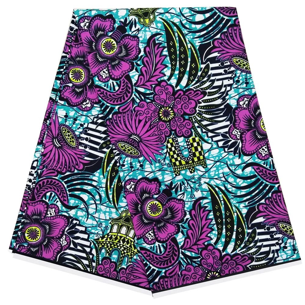 

High quality African wax prints real wax style 100% cotton fabric Ankara printed fabric veritable wax prints material V 736