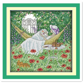 

Leisure afternoon DMC Cross Stitch 11CTPatter Printed 14CT Cross Stitch DIYChinese Cotton Cross-stitch Kit Embroidery Needlework