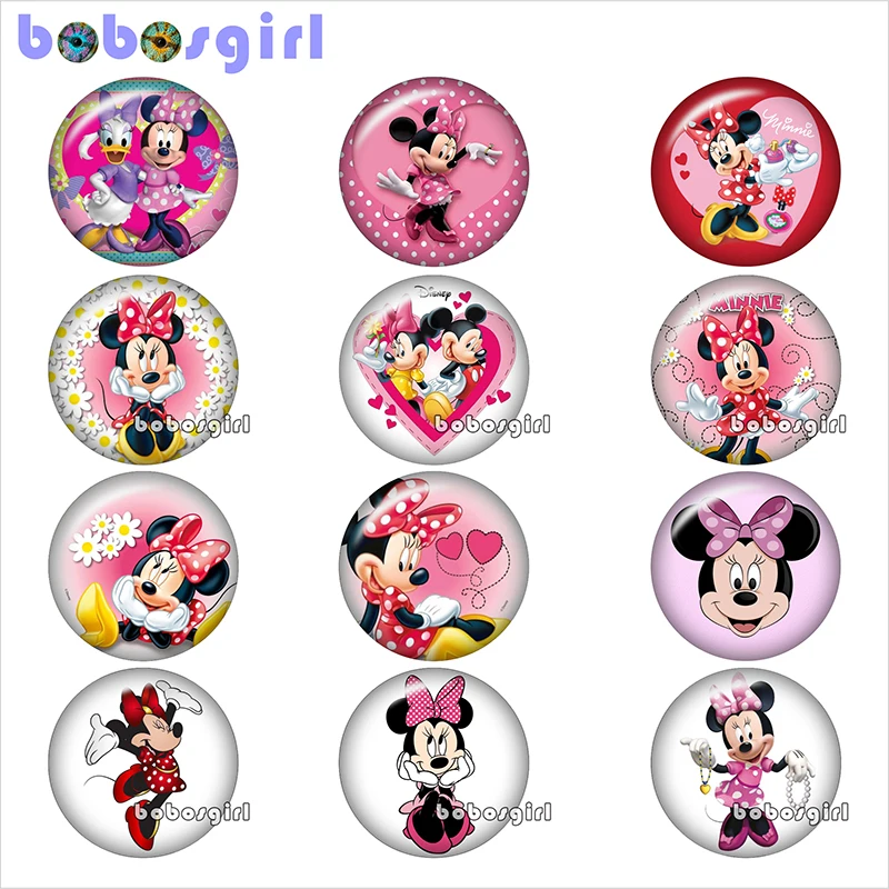 

cartoon mouse glass snap button jewelry DIY Round photo cabochons flat back TW1051