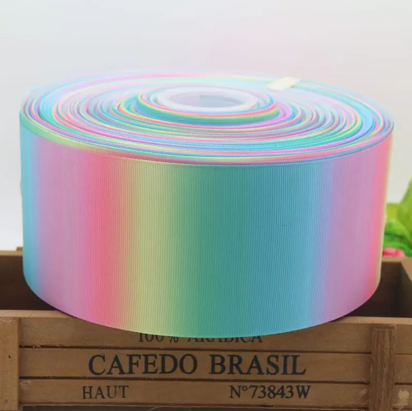 

DHK 3'' Free shipping polka dots rainbow printed grosgrain ribbon headwear hair bow diy party decoration OEM 75mm B1474