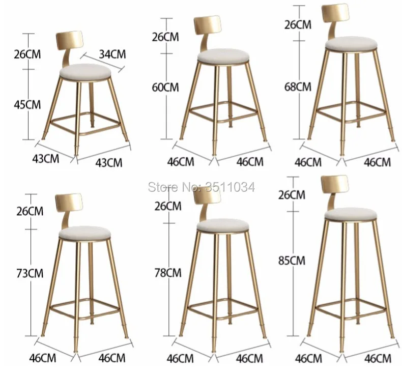 Высокое качество 45 см/68 см/85 см Nordic бар барный стул творческий стул в стиле кофе золотой высокий табурет простой обеденной стул кованого