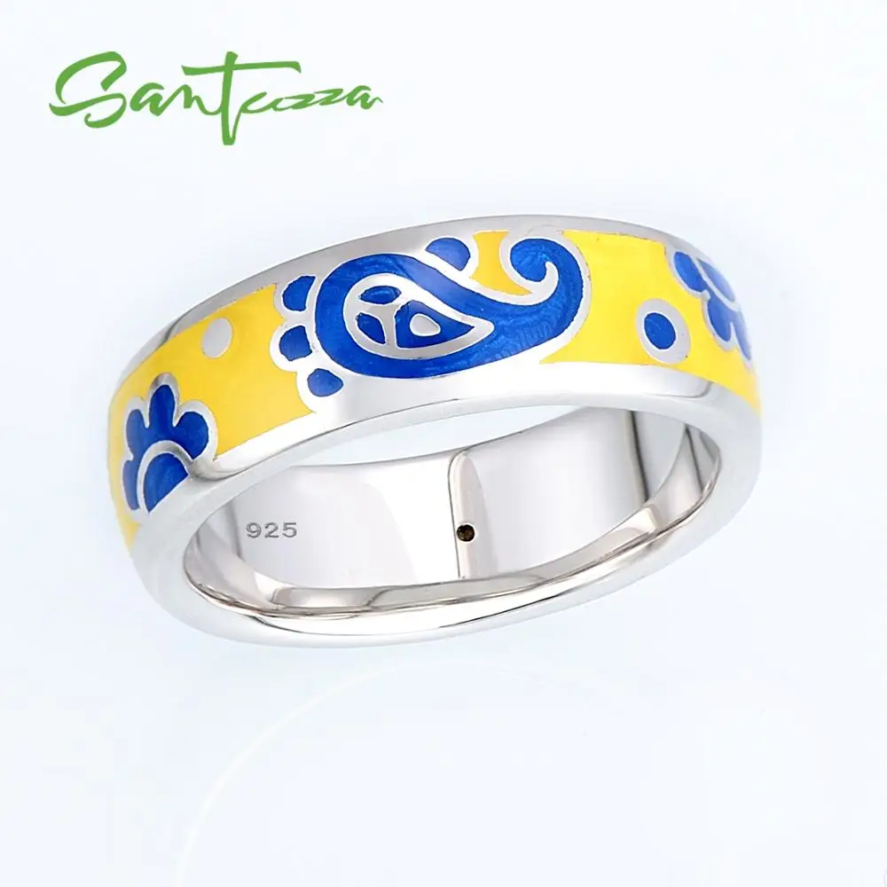 

Silver Rings for Women HANDMADE Colorful Enamel Ring Pure 925 Sterling Silver Female Ring Party Fashion Jewelry