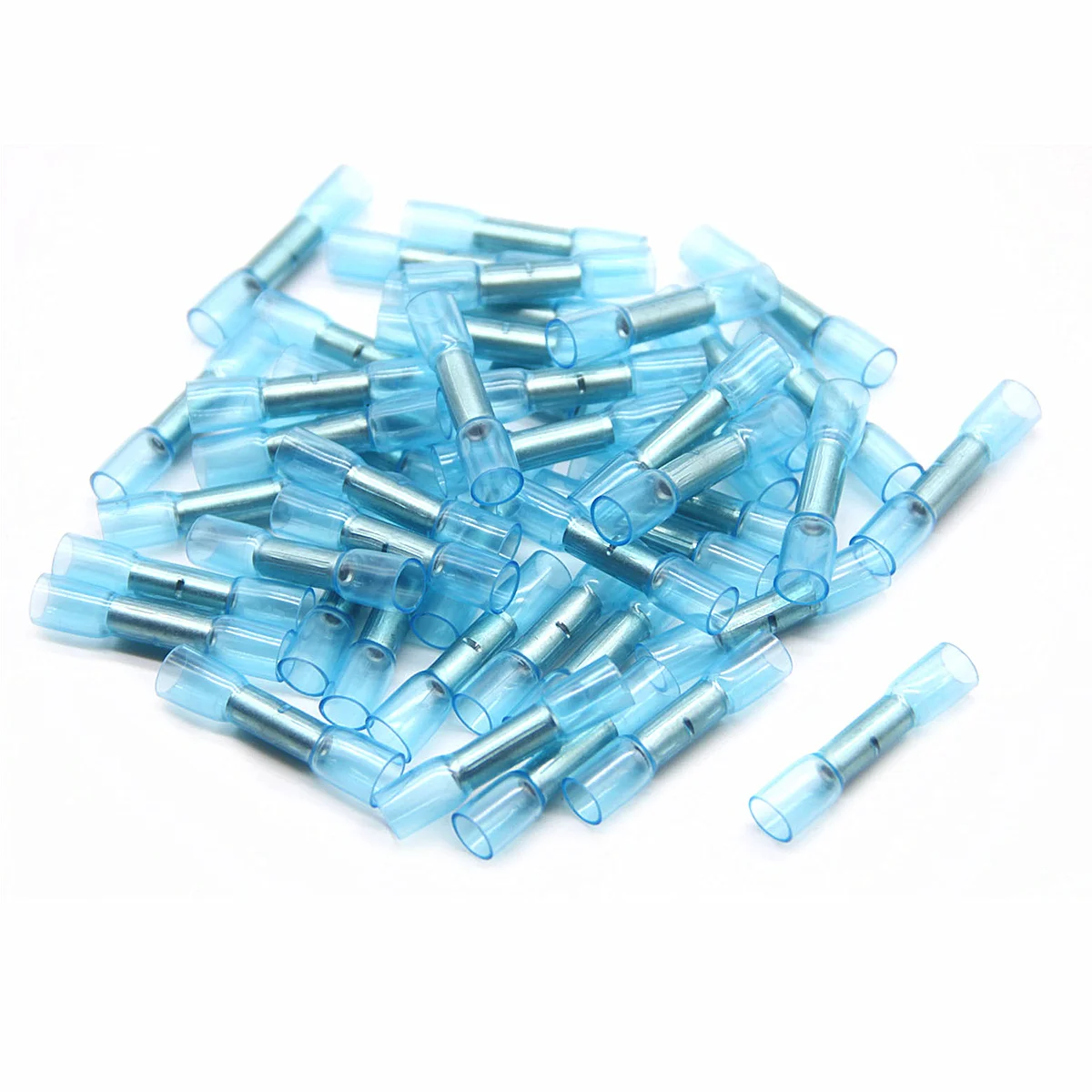 

50PCS Blue Heat Shrink Terminal Insulated Butt Electrical Splice Wire Connectors Cable Crimp Terminal Connector 14-16 AWG