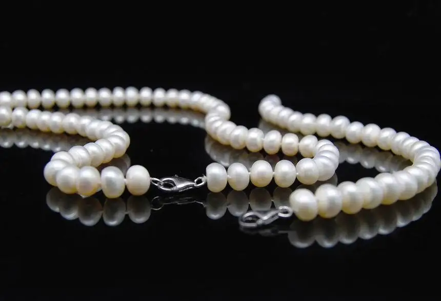 

FREE SHIPPING HOT sell new Style >>>>Noble Natural oblate shape 7-8MM pearl necklace with bracelet 18"+7.5