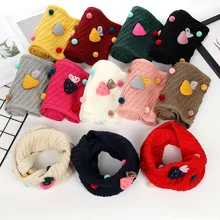 Детский зимний шарф, мягкий Хлопковый вязаный шарф с помпоном для девочек и мальчиков, шарфы с круглым вырезом для детей, теплый шейный платок, шарф, рождественский подарок