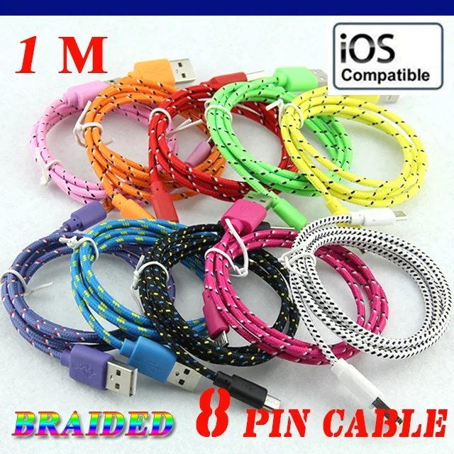 1M 3Ft Cable for iphone Fabric USB Braided Wire Data Sync Cloth Woven