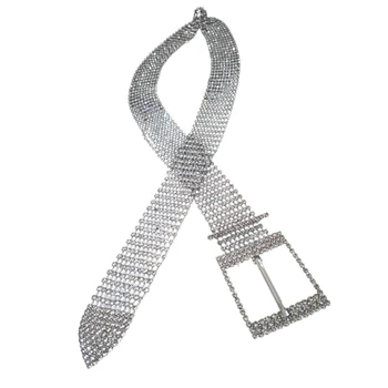 

Women Exaggerated Waist Ornaments Full Rhinestone Shiny Metal Waistband Elastic Band Casual Party Dress Belt Chain Party Decor