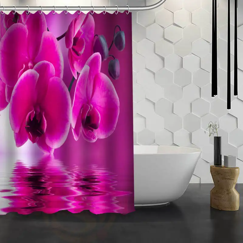 CHARMHOME Горячая изготовленный на заказ розовый цветок пользовательские занавески для душа водонепроницаемая ткань для ванной Шторка для ванной