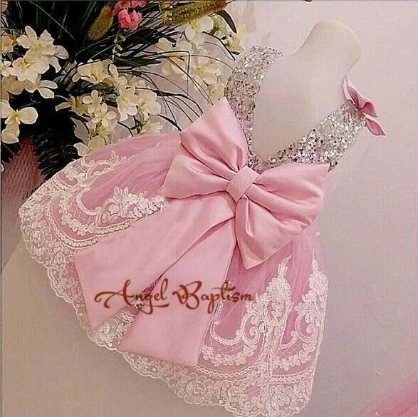 

Pink backless baby dress silver sequin lace tulle toddler pageant birthday party outfits junior Easter mother and daughter gowns