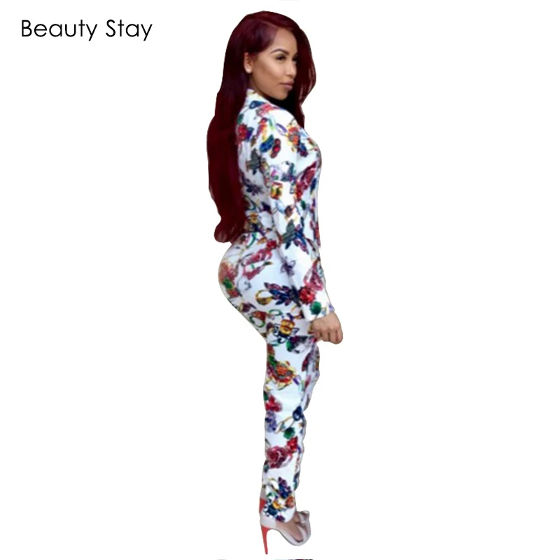 BeautyStay осенне зимние женские комплекты с цветочным принтом сексуальный