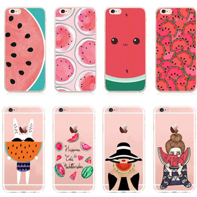 

Comic Colorful Watermelon phone Cases For iphone XS Max 6 6Plus 7 8 8Plus X Soft Clear TPU Silicon Ultra-Thin Leaves Phone Case