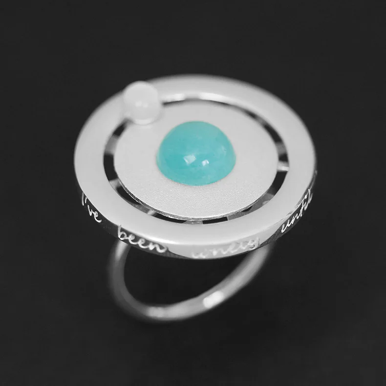 

INATURE 925 Sterling Silver Blue Amazonite Planet Open Finger Ring For Women Engagement Jewelry