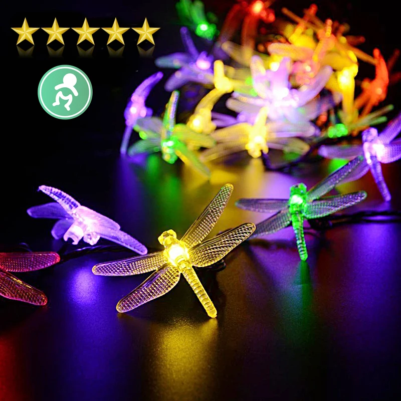 

Holiday Solar string light LED Dragonfly Multi styling Portable Safty Waterproof Garden Decorative Twinkle Lighting chains AC